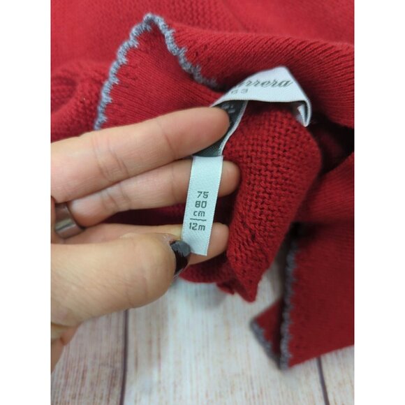 Pili Carrera Knit Red Jumpsuit Collared Gray Trim Long Sleeve Size 12M - Picture 3 of 7